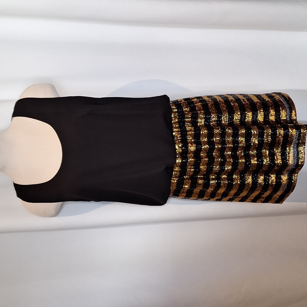 Gianni Bini Ruby Glitz black halter top with black and gold sequin dress NWT